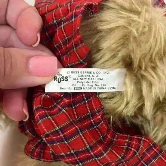 RUSS BERRIE BRITTANY JR. BEAR RED TARTAN PLAID DRESS W/APRON BOW 8" PLUSH TOY - Picture 7 of 7